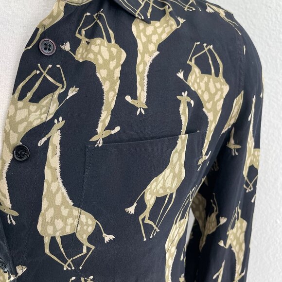 Equipment Femme Womens Small Giraffe Button Up Shirt Long Sleeve Silk Blouse - Picture 7 of 9
